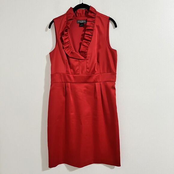 Jessica Howard Dress Womens 10P Red Sleeveless Ruffle Neck Knee Length Evening - Picture 1 of 8